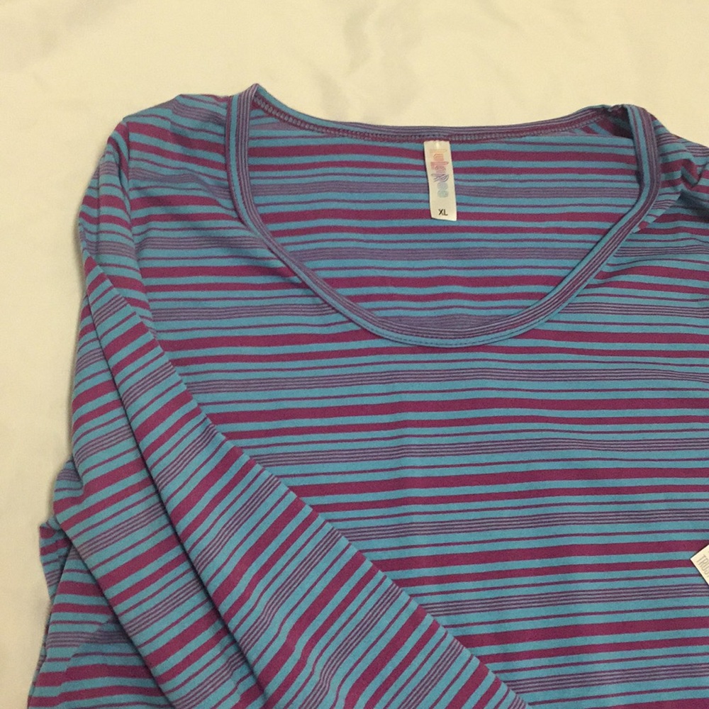 Lularoe Lynnae XL teal and pink stripes
